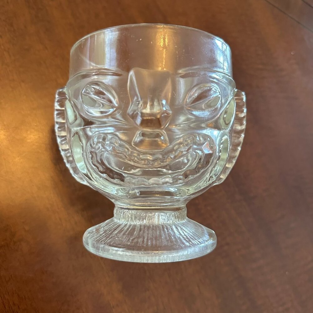 Disney Trader Sams Hippopoto Clear Glass Tiki Mug Polynesian Mai Tai Happy Sad